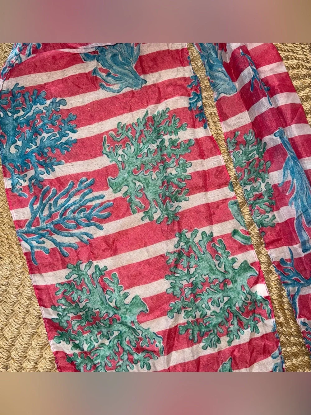 Lightweight Women's Striped & Coral Scarves - Pink Blue Navy Teal Set of 2